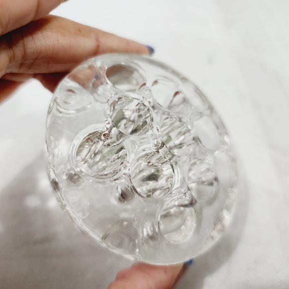 Vintage Handblown Clear Glass Flower Frog Footed Floral Arrangements - Picture 10 of 14